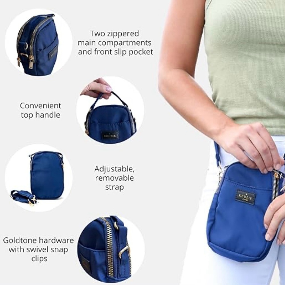 Kedzie Navy Mini Crossbody with Red Sunburst Strap